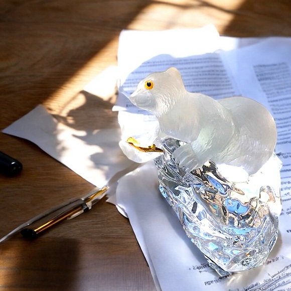 đ§¸FM Igor Carl FabergĂŠ Crystal Bear with 24k Gold Fish - Crystal Cape - Picture 10 of 16